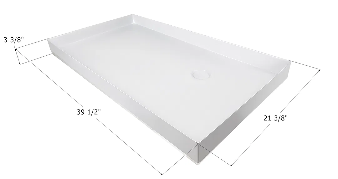 14069 – ICON Shower Pan, Rectangle 39-1/2 Inch Length x 21-3/8 Inch Width x 3-3/8 Inch Height With Ready To Drill Dra...